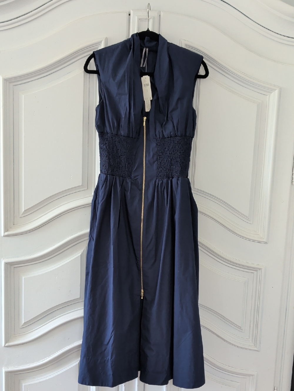 NWT Anthropologie Tommie Navy Sleeveless Midi Dress with Gold Zip